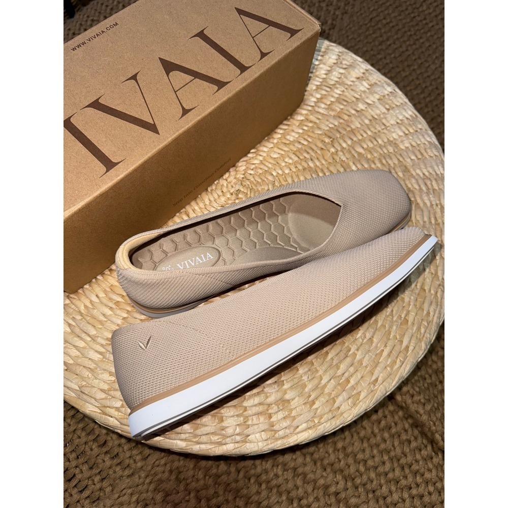 VIVAIA Beige Knit Square Toe Comfort Flats Slip On Shoes EU/39 US/8 - Picture 4 of 12